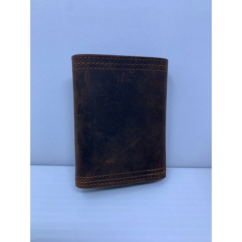 Red River Mens OS Brown Distressed Leather Trifold Wallet New